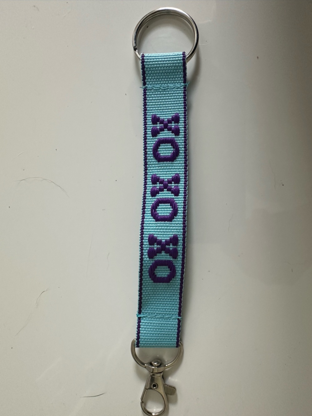Kids Aquamarine and Purple XO Ribbon key chain Accessory